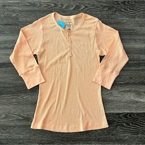 Under The Canopy Organic Cotton Ribbed Henley Shirt Women’s M Top Y2K Lace Trim